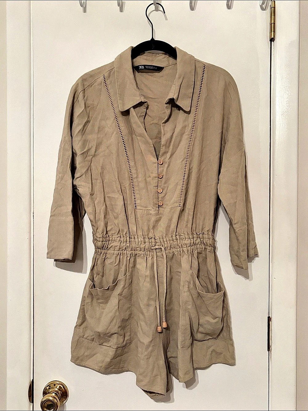 Zara Linen Blend Tan Romper